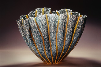 Blue and White Bowl with Yellow Lines